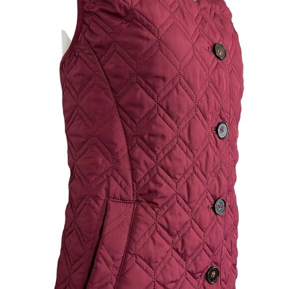 Lands End Women's Quilted Cranberry Red Puffer Vest Jacket Button Down sz XS 2-4 - Picture 6 of 16